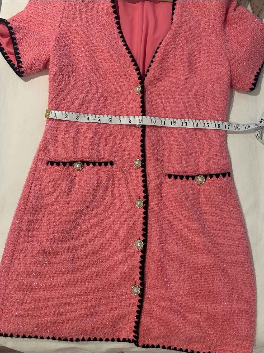 Pink Short Sleeve Dress with Black Trim - Picture 6 of 8